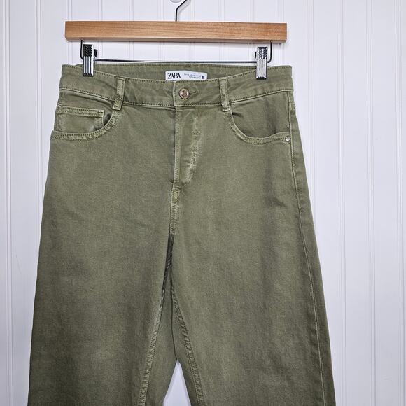 ZARA Women's Military Green Button Fly Hi Rise Jeans Size 4 Straight Ankle Crop - Picture 3 of 10